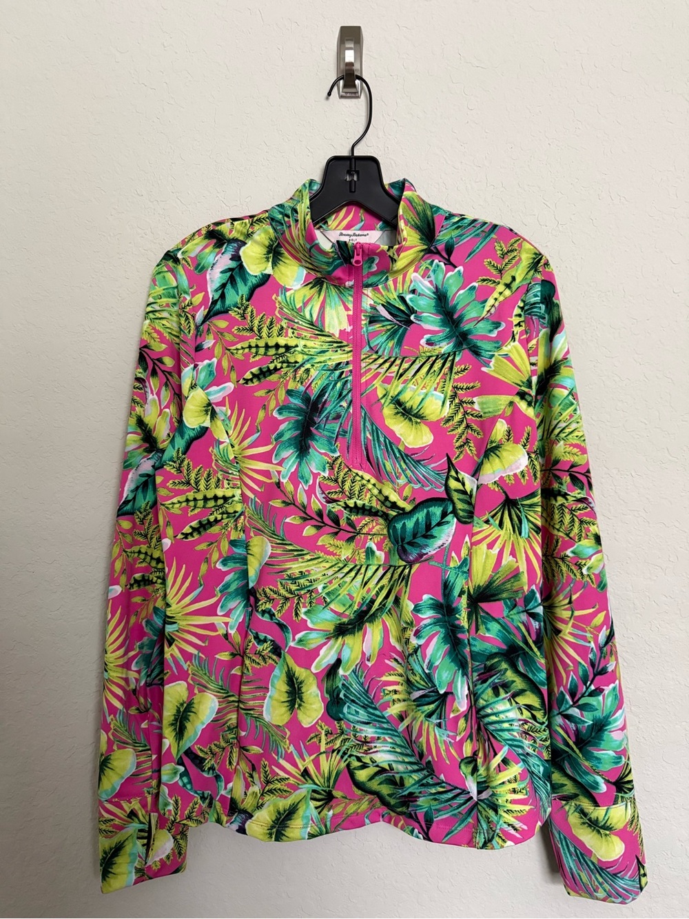Tommy Bahama Golf Pink Tropical Quarter Zip Performance Top Size L Activewear